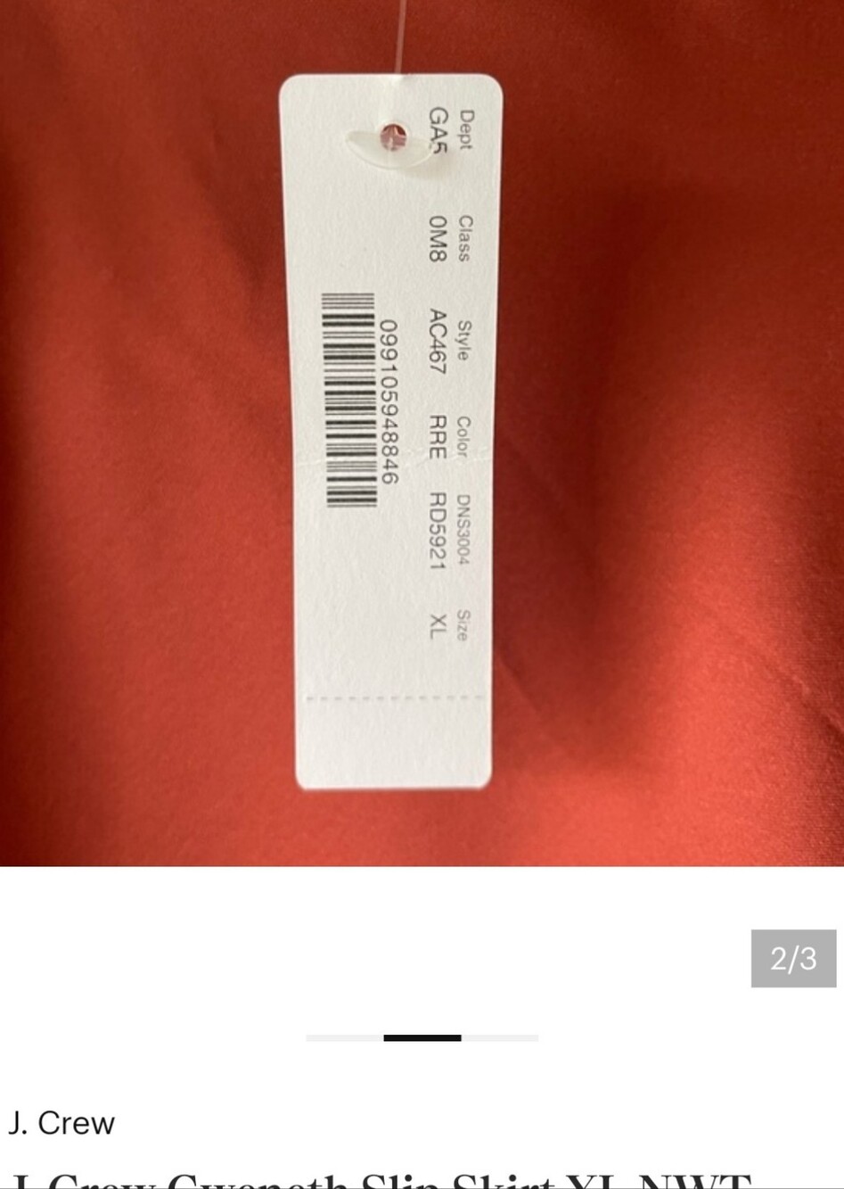 NWT J. Crew Rust Red Charmeuse Gwyneth Slip Skirt, XXL - Picture 3 of 4